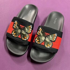 ALDO Black & Red Butterfly Slide Sandals